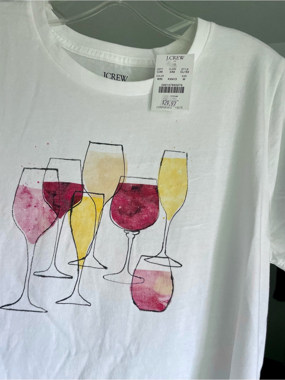 J. Crew Wine Glasses Collector Graphic Tee Size M White Cotton Short Sleeve Top